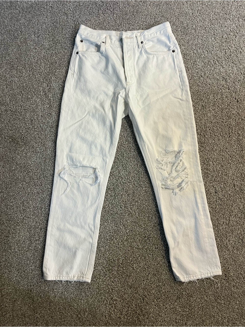 Agolde White Straight Ripped Jeans